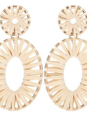 Raffia Tassel Hoop Drop Earrings Handmade Fashion Statement Jewelry for Women